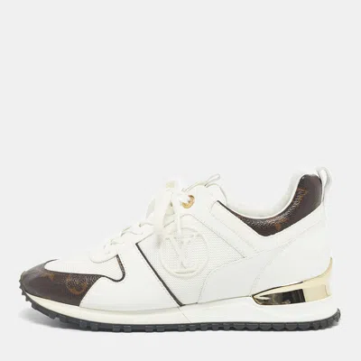 Pre-owned Louis Vuitton White/brown Monogram Canvas And Leather Runaway Lace Up Sneakers Size 38.5