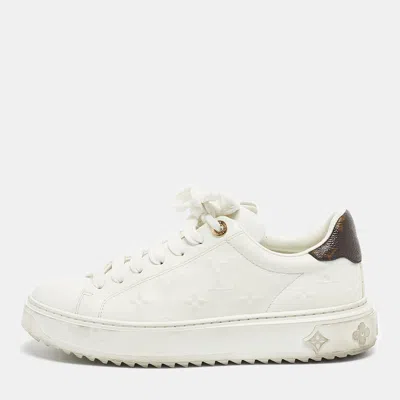Pre-owned Louis Vuitton White/brown Monogram Canvas And Leather Time Out Low Top Sneakers Size 37