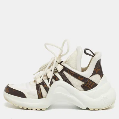 Pre-owned Louis Vuitton White/brown Monogram Canvas And Mesh Archlight Lace Up Sneakers Size 37.5