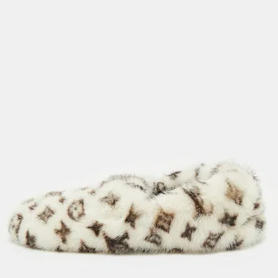 Pre-owned Louis Vuitton White/brown Monogram Mink Fur House Slide Sandals Size 42