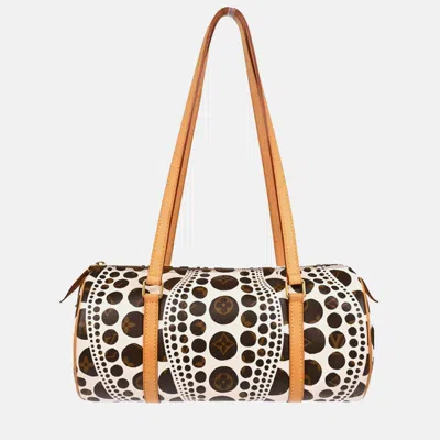 Pre-owned Louis Vuitton White/brown Pumpkin Dot Papillon 30 Handbag