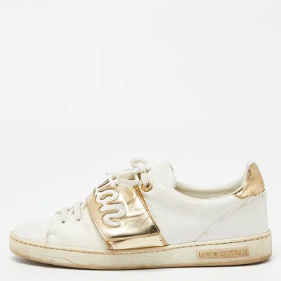 Pre-owned Louis Vuitton White/gold Leather Frontrow Low Top Trainers Size 38