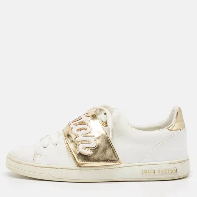 Pre-owned Louis Vuitton White/gold Leather Frontrow Sneakers Size 36