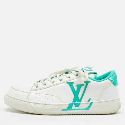 Pre-owned Louis Vuitton White/green Leather Charlie Low Top Sneakers Size 38.5
