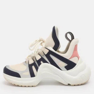 Pre-owned Louis Vuitton White/navy Blue Mesh And Monogram Canvas Archlight Sneakers Size 38
