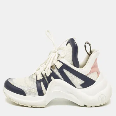 Pre-owned Louis Vuitton White/navy Blue Mesh And Monogram Canvas Archlight Sneakers Size 39