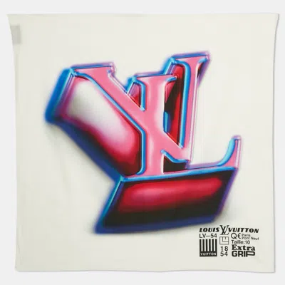 Pre-owned Louis Vuitton White/pink 3d Lv Print Cotton Scarf
