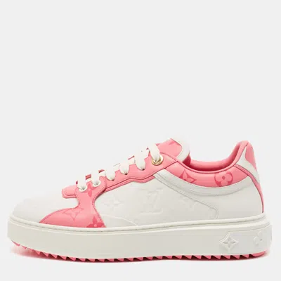 Pre-owned Louis Vuitton White/pink Leather Time Out Low Top Sneakers Size 38.5