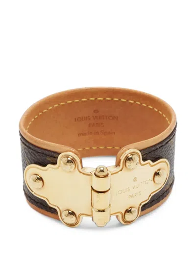 Pre-owned Louis Vuitton Wide Save It Monogram Cuff Bracelet In Gold