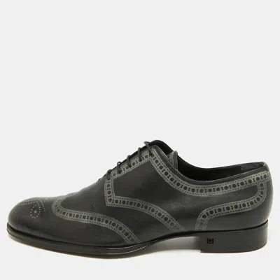 Pre-owned Louis Vuitton Wing Tips Size 42.5 Black/green Leather Oxfords