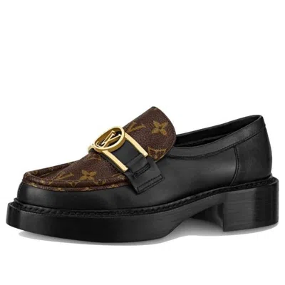 Pre-owned Louis Vuitton (wmns)  Academy Loafers 'black With Brown Monogram And Gold Plate'