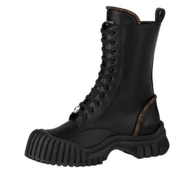 Pre-owned Louis Vuitton (wmns)  Lv Circle Ruby Flat Ranger Boots 'black With Brown Monogram' In Multi