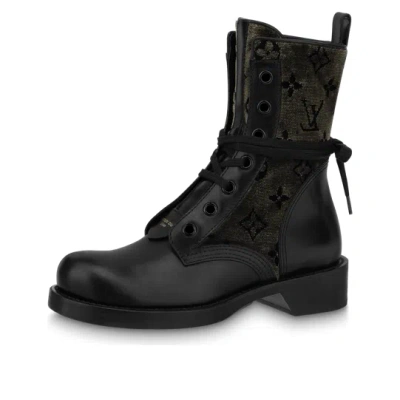 Pre-owned Louis Vuitton (wmns)  Lv Flat Ranger Boots 'black With Olive Green Monogram' In Multi