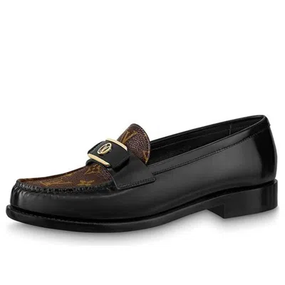 Pre-owned Louis Vuitton (wmns)  Lv Loafers 'black With Monogram And Gold Deco'