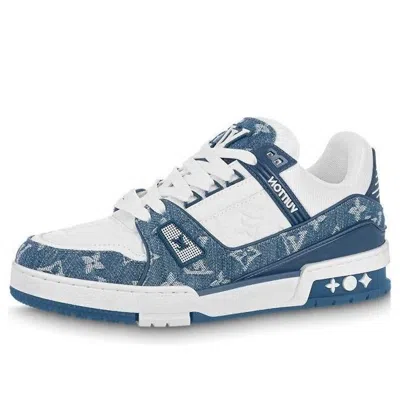 Pre-owned Louis Vuitton (wmns)  Lv Trainer Sneakers 'white With Blue Mesh Monogram'