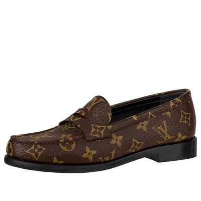 Pre-owned Louis Vuitton (wmns)  Monogram Leather Logo Loafers 'brown'