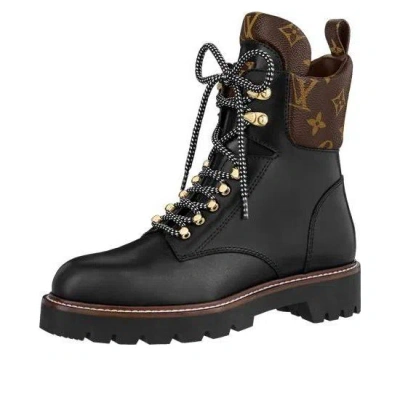 Pre-owned Louis Vuitton (wmns)  Territory Flat Ranger Boots 'black With Monogram Collar' In Multi