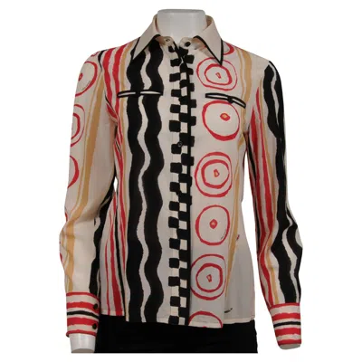 Pre-owned Louis Vuitton Women Button Down Shirt Us 10 It 40 Cream Stretch Silk Top Vintage In White
