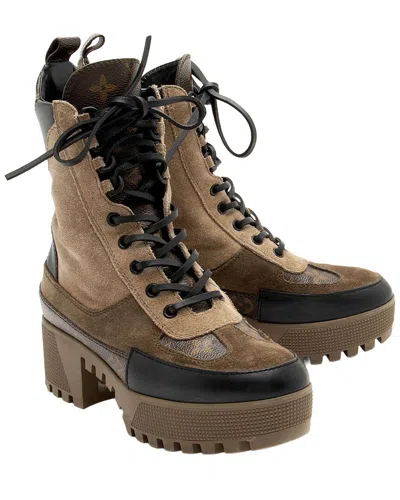 Pre-owned Louis Vuitton Women's Coated Canvas, Leather, Patent Leather, Suede Laureate  Canvas Boot (authentic