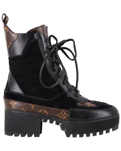 Pre-owned Louis Vuitton Women's Coated/waterproof Canvas Suede Monogram Laureate Desert  Boot (authentic Pre-l