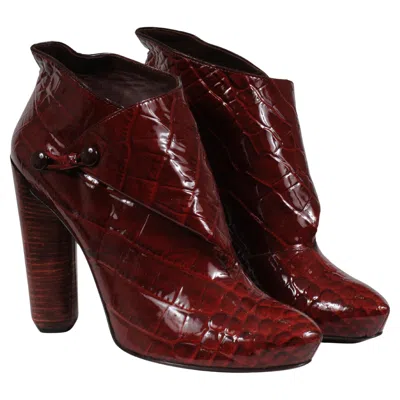 Pre-owned Louis Vuitton Women Delft Cornelia Booties Us 8 Eu 38 Red Patent Croc Embossed