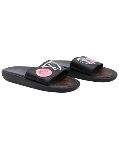 Pre-owned Louis Vuitton Flamingo Flat Slides In Black Leathe