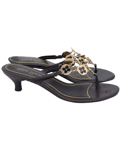 Pre-owned Louis Vuitton Women's Leather Lv Monogram Chain Detail Thong Sandal (authentic  Pre-loved)