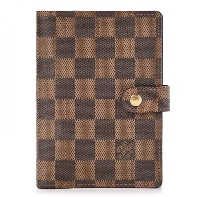 Pre-owned Louis Vuitton Women's  Agenda Cover Small Ring Damier Ebene In Brown