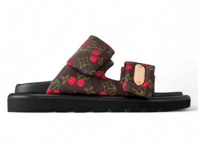 Pre-owned Louis Vuitton Women's  Cherry Pool Pillow Flat Comfort Mule X Takashi Murakami Brown Monogram Cherry