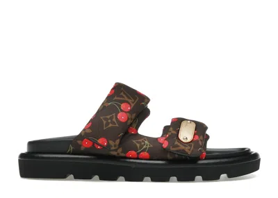 Pre-owned Louis Vuitton Women's  Cherry Pool Pillow Flat Comfort Mule X Takashi Murakami Brown Monogram Cherry  In Multi