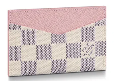 Pre-owned Louis Vuitton Women's  Daily Card Holder Damier Azur In Rose Ballerine