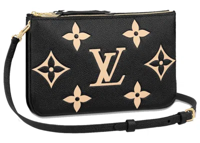 Pre-owned Louis Vuitton Women's  Double Zip Pochette Bicolor Monogram In Black/brown In Multi