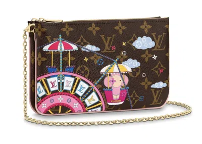 Pre-owned Louis Vuitton Women's  Double Zip Pochette Monogram Vivienne Holiday In Rose Ballerine Pink