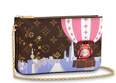 Pre-owned Louis Vuitton Women's  Double Zip Pochette Monogram Vivienne Shanghai In Pink Lining