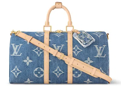 Pre-owned Louis Vuitton Women's  Keepall Bandouliere 45 In Monogram Denim Blue