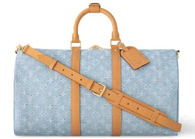 Pre-owned Louis Vuitton Women's  Keepall Bandouliere 45 In Sky Blue Denim