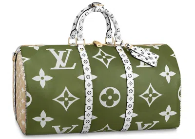 Pre-owned Louis Vuitton Women's  Keepall Bandouliere Monogram Giant 50 In Khaki Green/beige