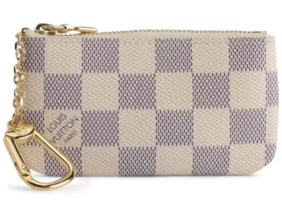 Pre-owned Louis Vuitton Women's  Key Pouch Damier Azur In White/blue