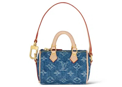 Pre-owned Louis Vuitton Women's  Micro Speedy Bag Charm In Monogram Denim Blue