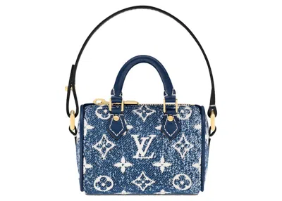 Pre-owned Louis Vuitton Women's  Micro Speedy Denim Bag Charm In Navy Blue