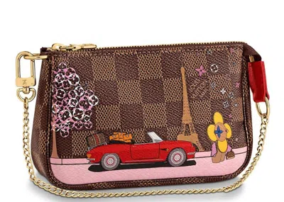 Pre-owned Louis Vuitton Women's  Mini Pochette Accessoires Damier Ebene Vivienne Paris In Red Lining