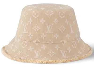 Pre-owned Louis Vuitton Women's  Monogram Denim Bucket Hat In Beige Sable