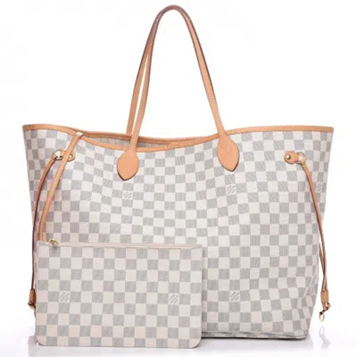 Pre-owned Louis Vuitton Women's  Neo Neverfull Damier Azur Gm Beige Liningin White/blue
