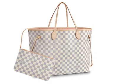 Pre-owned Louis Vuitton Women's  Neverfull Damier Azur Gm In Rose Ballerina Lining