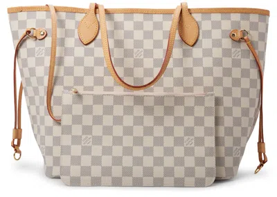 Pre-owned Louis Vuitton Women's  Neverfull Damier Azur Mm Rose Ballerine Lining
