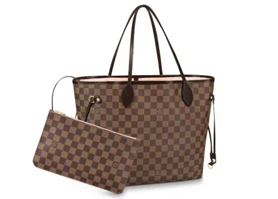 Pre-owned Louis Vuitton Women's  Neverfull Damier Ebene Mm In Rose Ballerina Lining