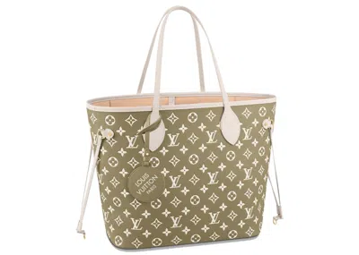 Pre-owned Louis Vuitton Women's  Neverfull Mm In Khaki Green/beige/cream