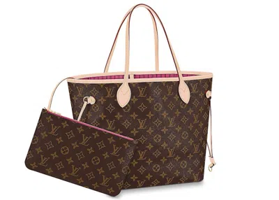 Pre-owned Louis Vuitton Women's  Neverfull Monogram Mm Pivoine Lining