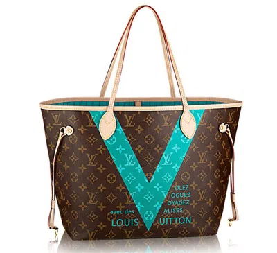 Pre-owned Louis Vuitton Women's  Neverfull Monogram V (without Pouch) Mm Lining In Teal In Blue
