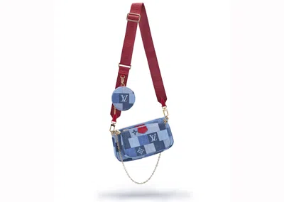 Pre-owned Louis Vuitton Women's  Pochette Accessoires Denim Monogram Check In Blue/red